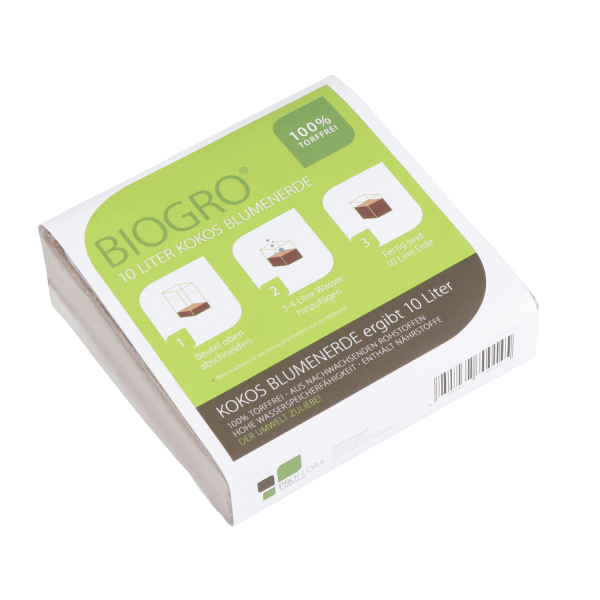 BioGro® Kokosfaser Ziegel im Quellbeutel 600g ergibt je ca. 10 Liter torffreie Blumenerde 1 Stück