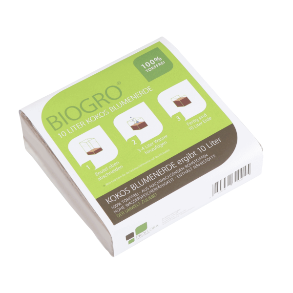 BioGro® Kokosfaser Ziegel im Quellbeutel 600g ergibt je ca. 10 Liter torffreie Blumenerde
